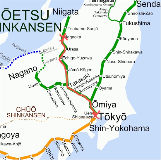 Shinkasen Strecke von narita nach Nagaoka